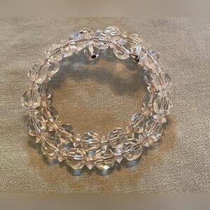 Clear Plastic Beaded Wrap Bracelet Womens Coil Memory Wire Stackable Jewelry